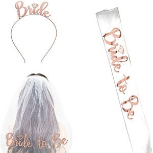 Bride sash tiara veil rose gold